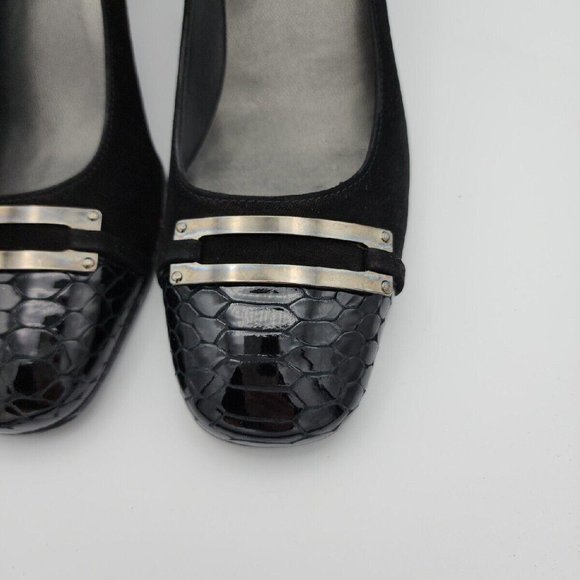 Stuart Weitzman "Joining" BlackSuede Heels w/ Snakeskin Cap Toe Pumps $475 Spain - Picture 4 of 9